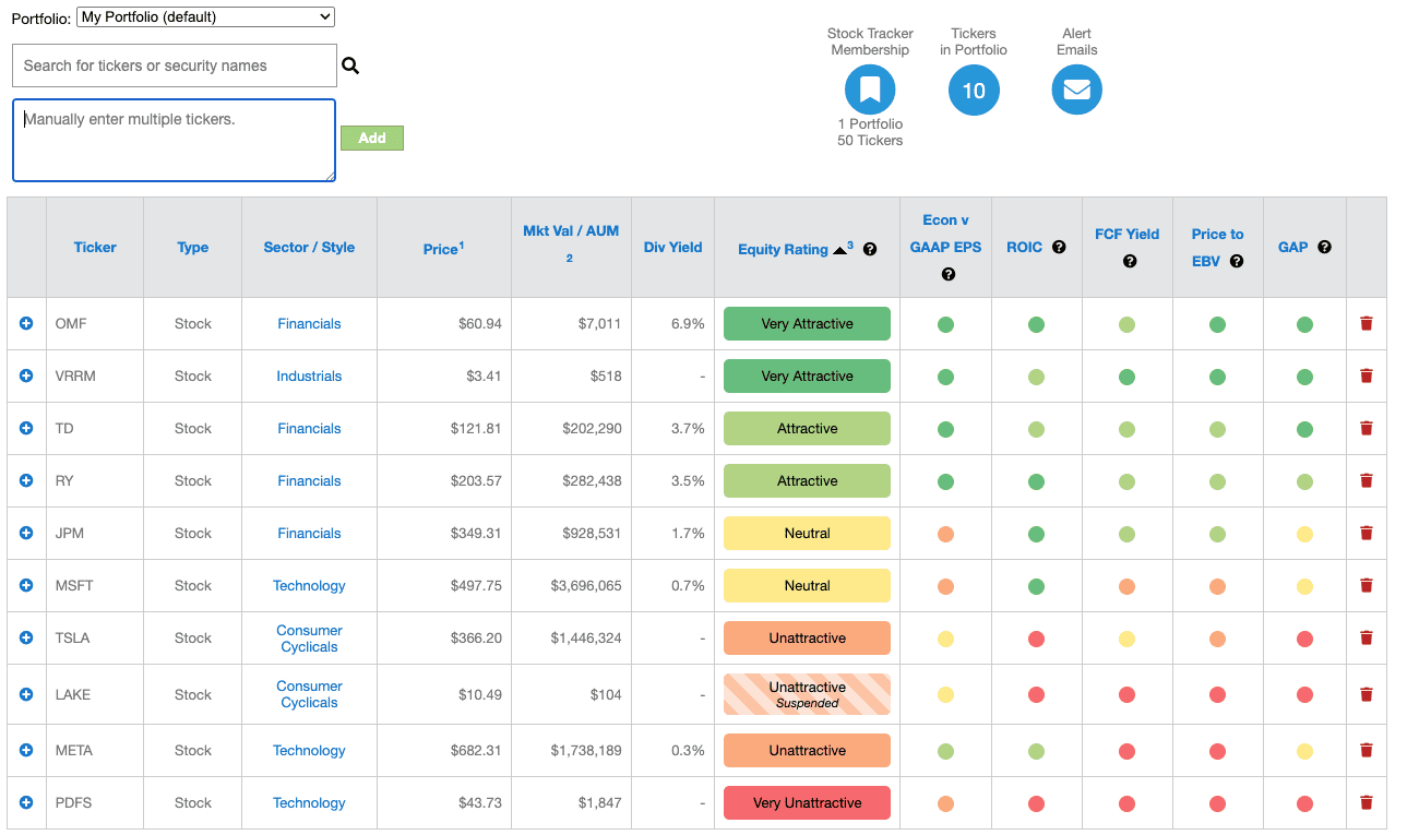 Stock Tracker portfolio view